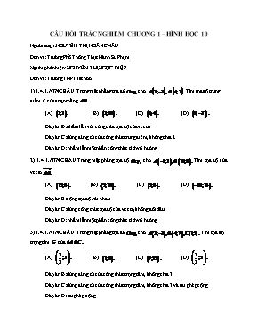Câu hỏi trắc nghiệm chương 1  Hình học 10